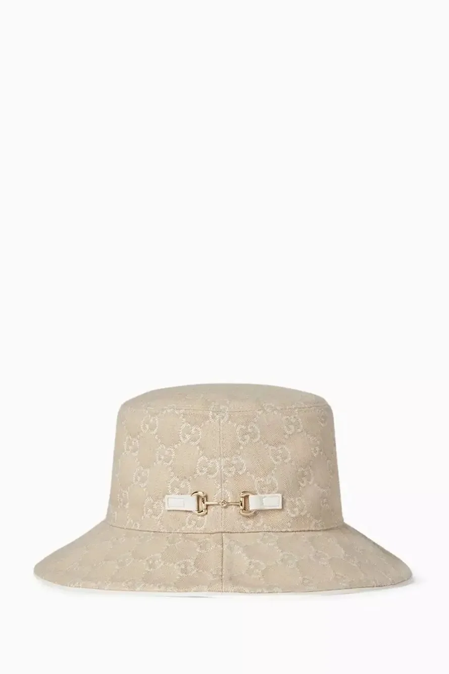 Gucci Denim Logo Bucket Hat in GG Canvas NWT